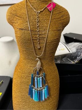 Lilly Pulitzer Gold-Tone Pendant Necklace with Blue Tassels